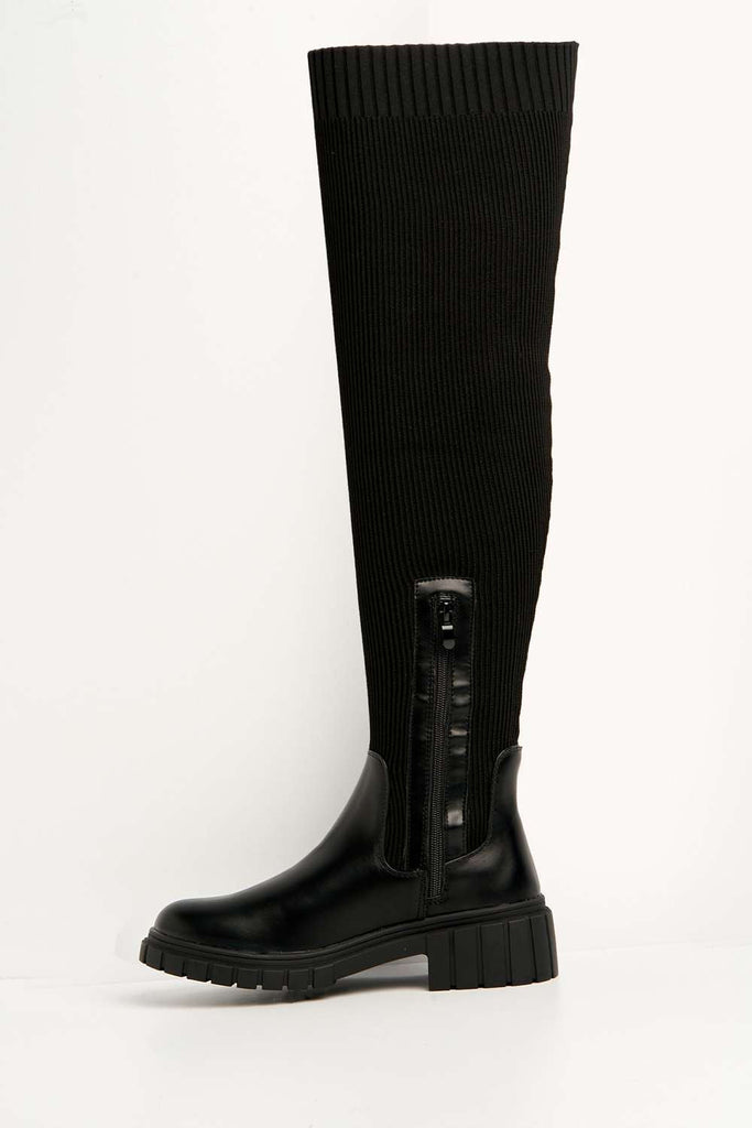 Udrisse Over The Knee Chunky Sock Boots in Black Knit Boots Miss Diva 