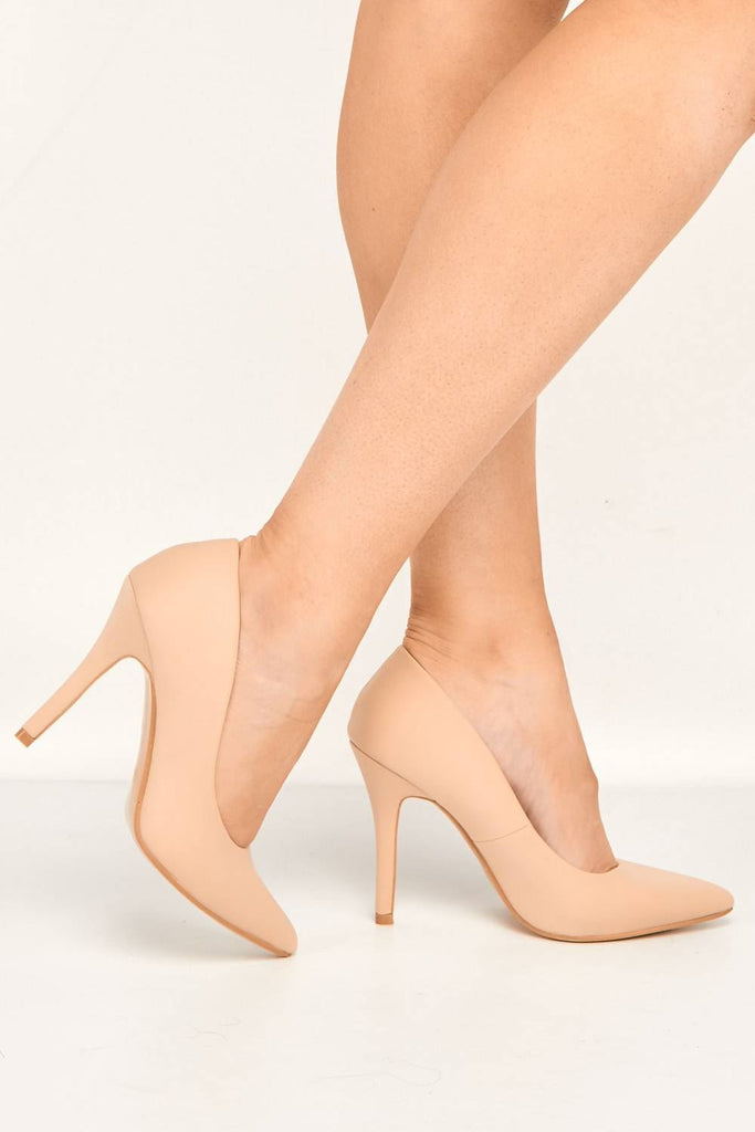 Carolla Pointed Toe Court Shoes in Nude Lycra Heels Miss Diva 