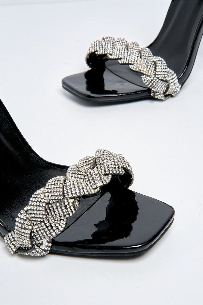 Belle Ankle Strap Heels with Diamante Band in Black Heels Miss Diva 