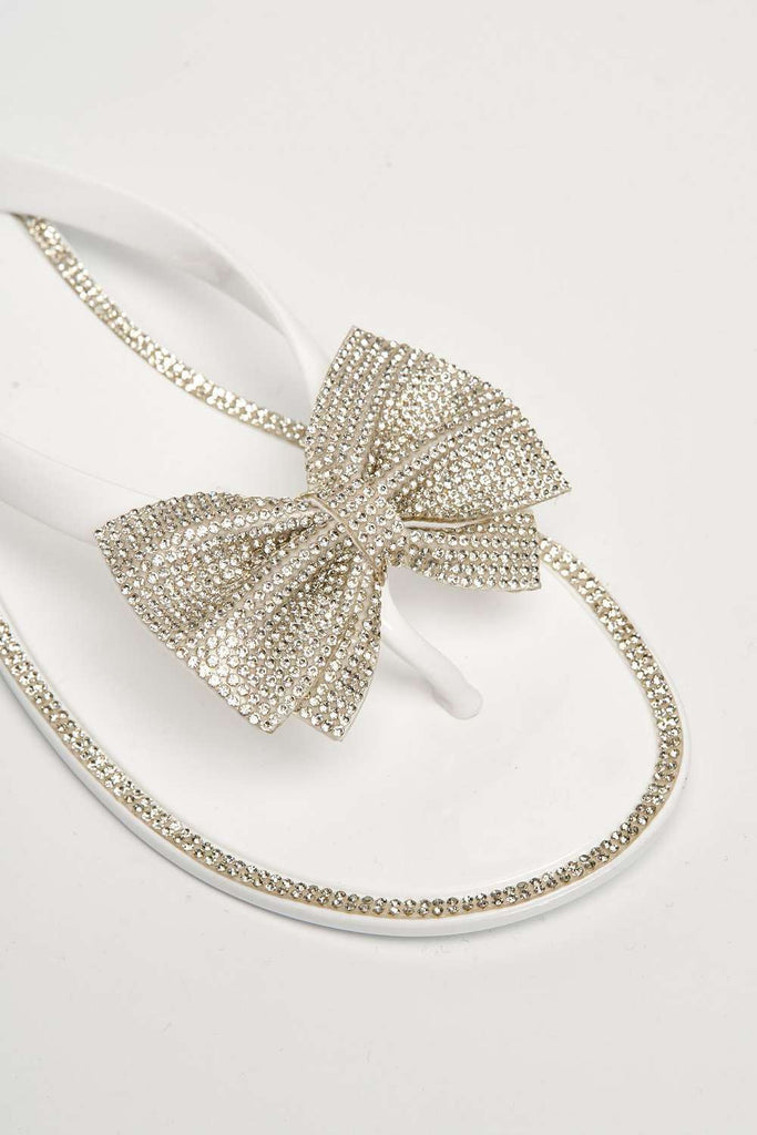 Seychelles Diamante Detail Bow Flip Flop in White Sandals Miss Diva 