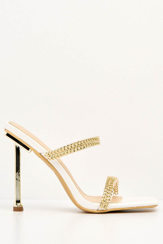 Lasca 2 Gold Chain Detail Band Mule in White Heels Miss Diva 