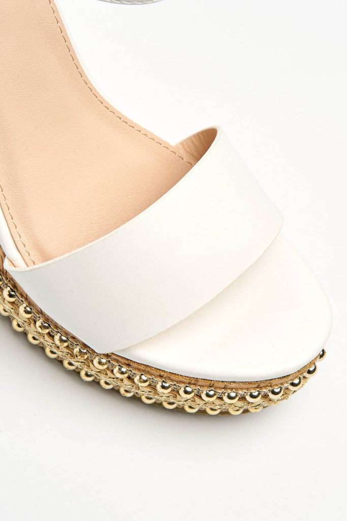 Sydney Flat Stud Sole Anklestrap Wedge in White PU Heels Miss Diva 