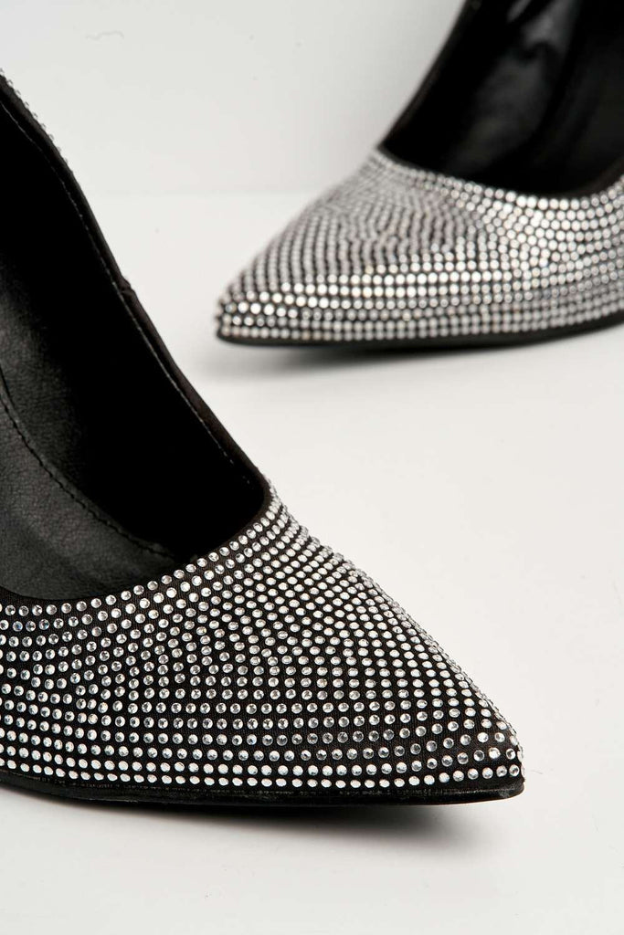 Ellice Diamante Embellished Court Shoes in Black Heels Miss Diva 