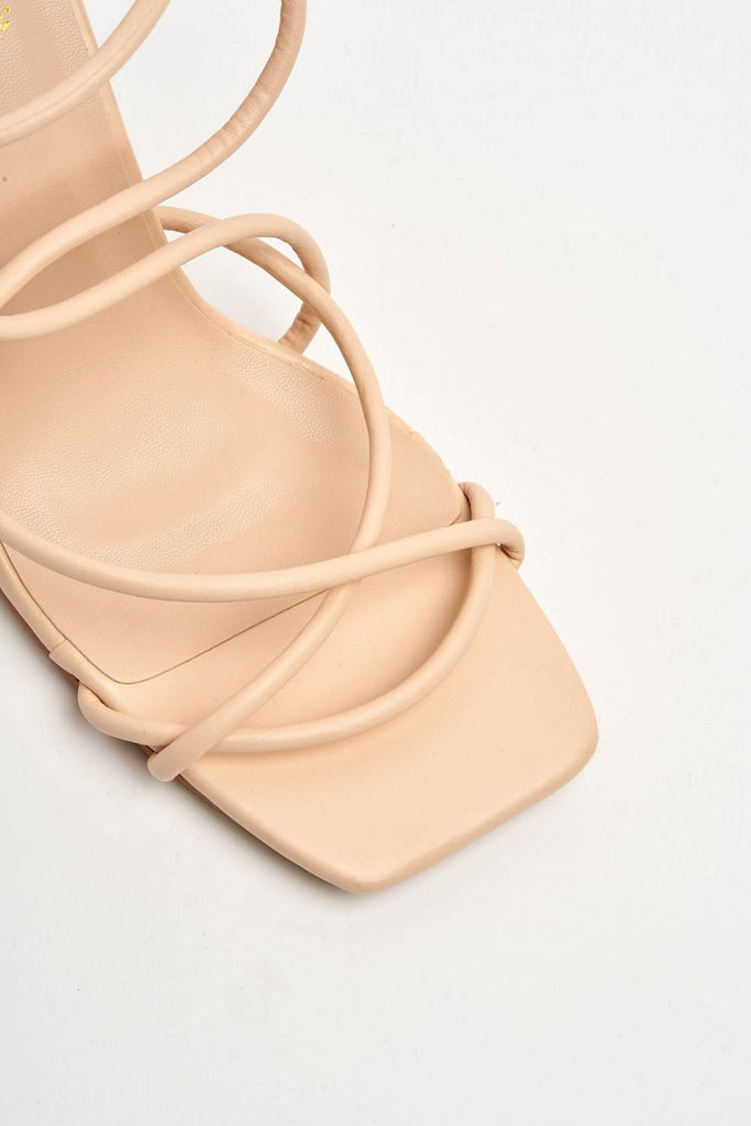 Chanis Thick Strappy Block Heel Sandal in Nude Heels Miss Diva 
