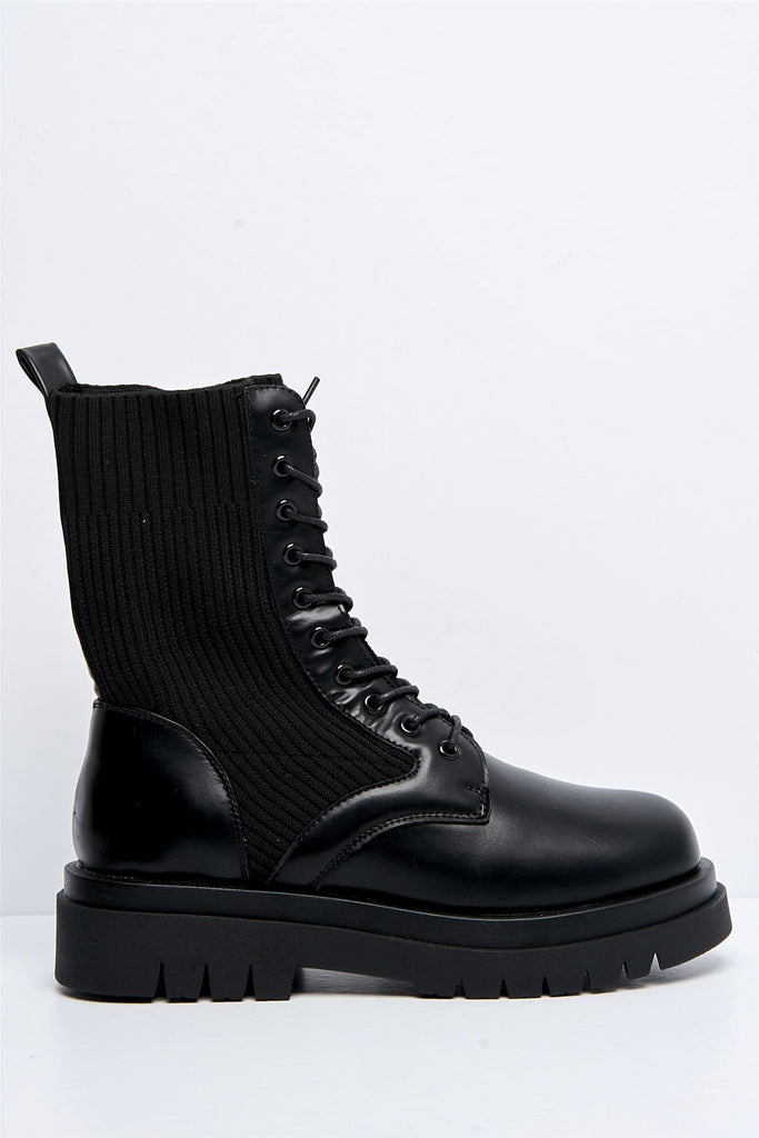 Haniwa Lace-up Ankle Boot in Black Matt Boots Miss Diva 