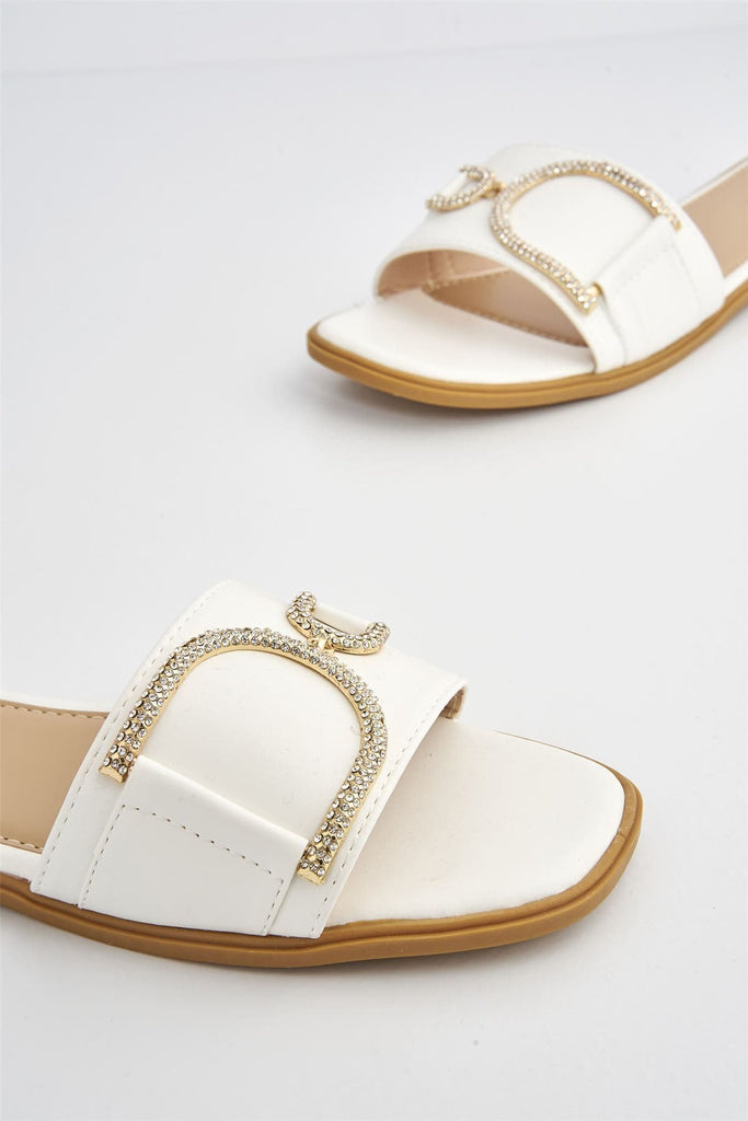 Kalia Diamante D Link Flat Sandal in White Flats Miss Diva 