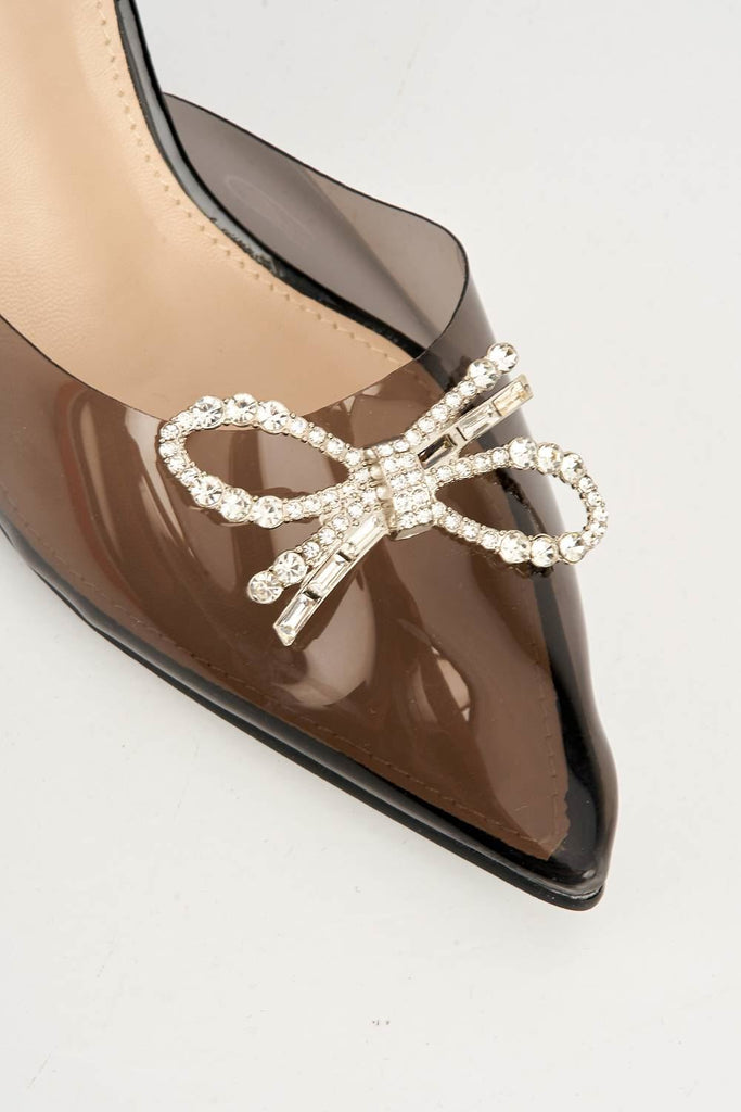 Cristallo Diamante Bow Perspex Court Shoes in Black Heels Miss Diva 