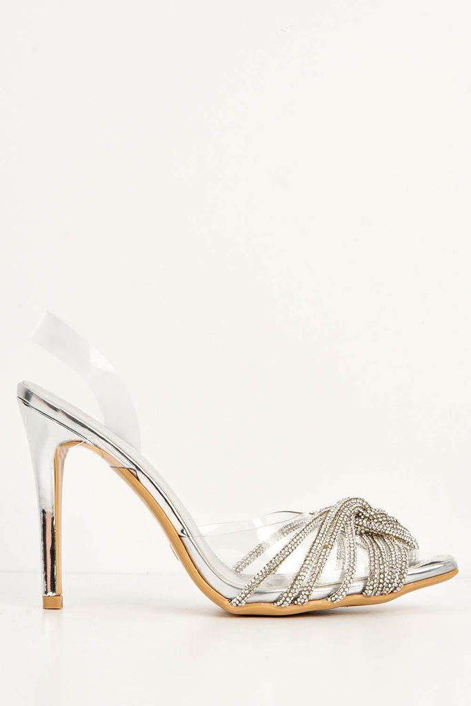 Princezza Diamante Embellished Pointed-Toe Court Shoes in Silver Heels Miss Diva 