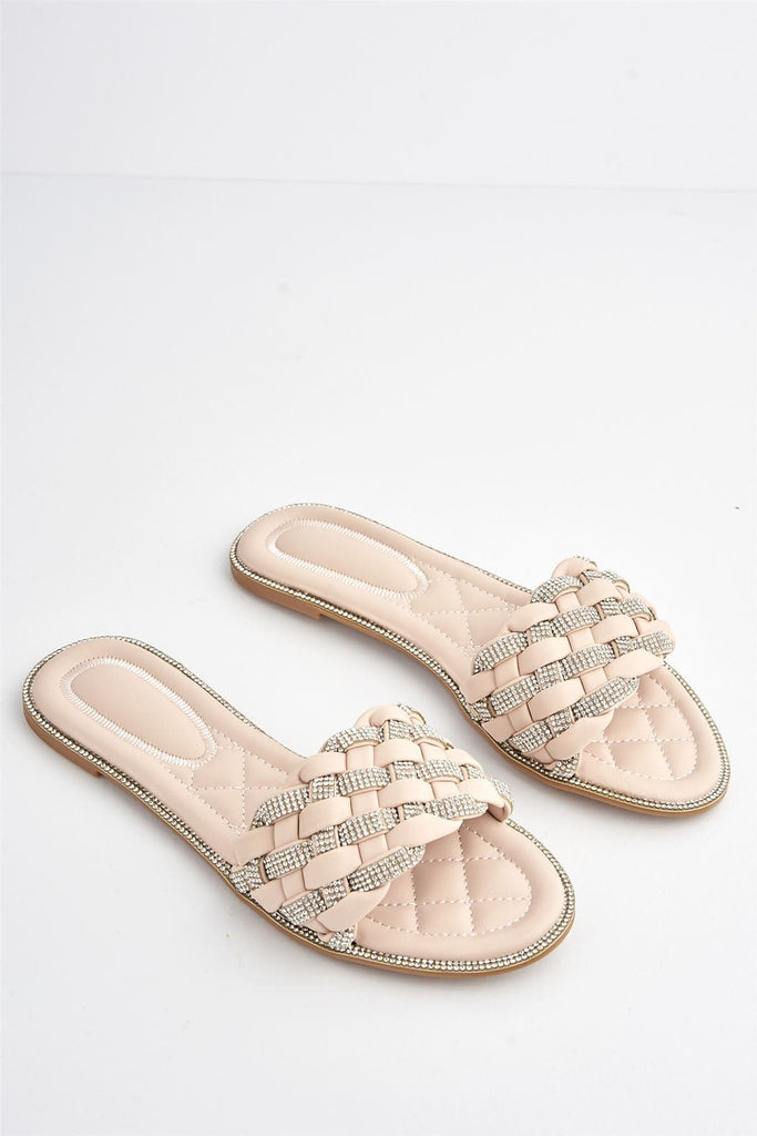 Hillary Diamante Plaited Band Slider in Nude Flats Miss Diva 