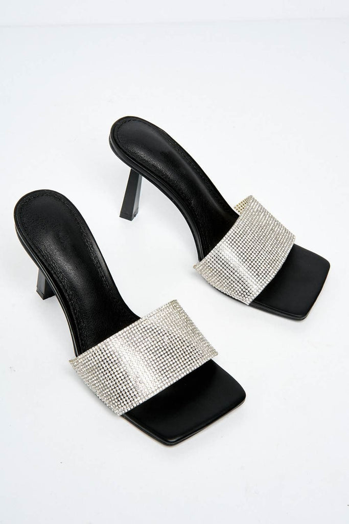 Porto Diamante Band Slanted Heel Mule in Black Heels Miss Diva 