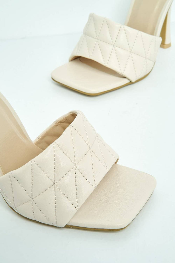 Amarante Crossover Stitched Detail Band Mule in Cream Heels Miss Diva 