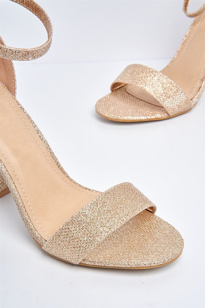 May Barely There Block Heel Ankle Strap Sandal in Rose Gold Mesh Heels Miss Diva 
