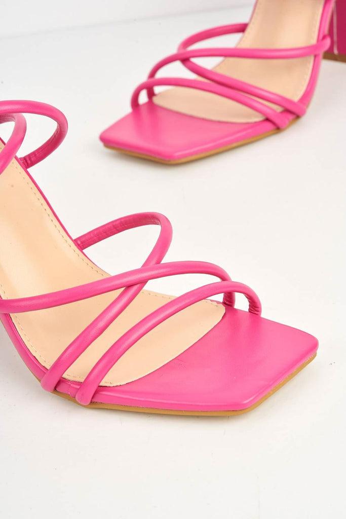 Chania Thick Strappy Block Heel Sandal in Fuchsia Heels Miss Diva 