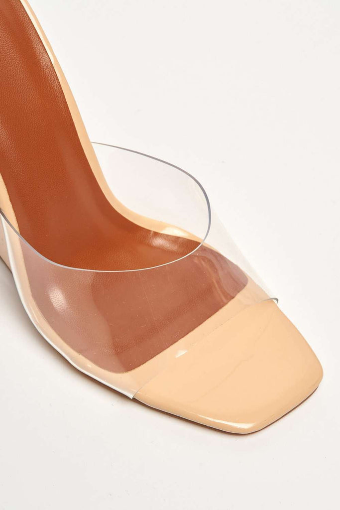 Cari Perspex Band Wedge Mule in Nude Patent Heels Miss Diva 