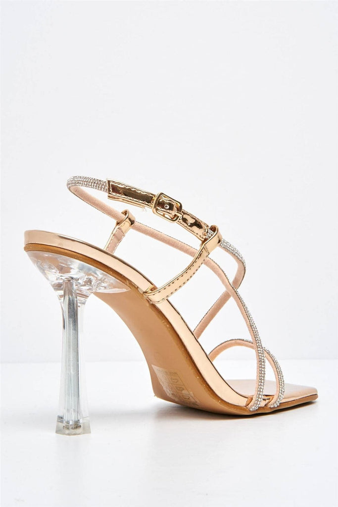 Sorrento Diamante Strap Square Toe Heel Sandal in Champagne Heels Miss Diva 