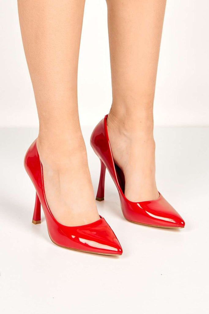 Gina Spool Heel Court Shoes in Red Patent Heels Miss Diva 