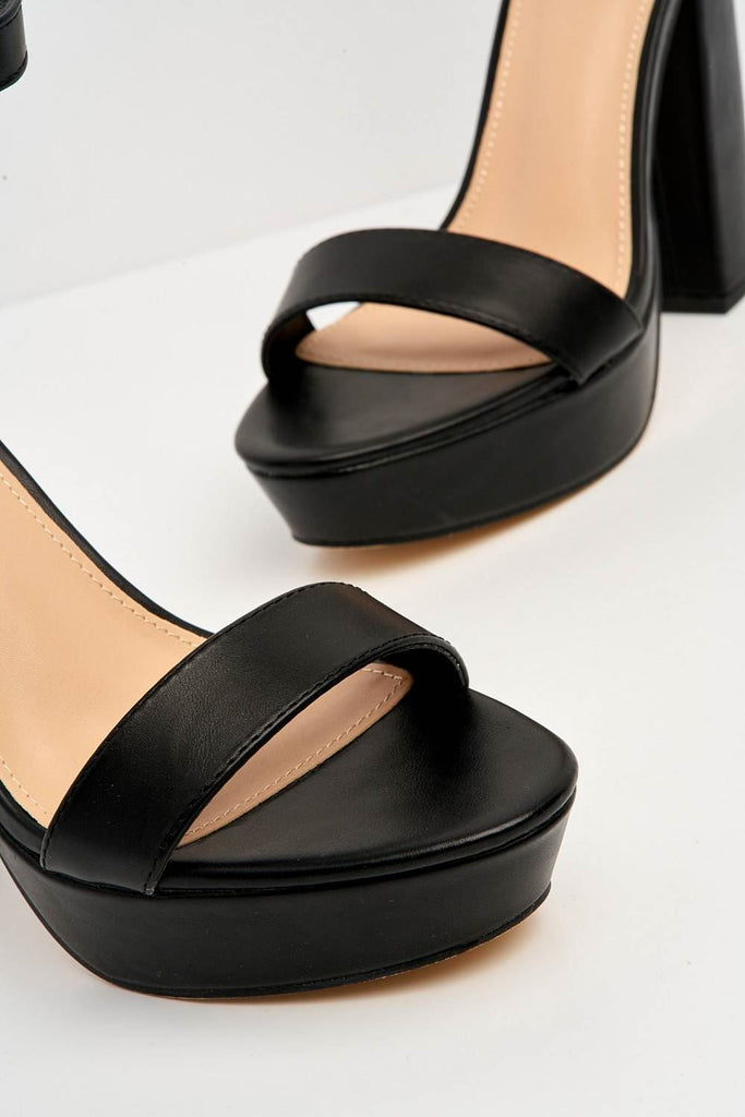 Ladysmith Plain Band Platform Anklestrap Sandal in Black Heels Miss Diva 