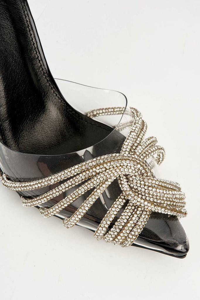 Princezza Diamante Embellished Pointed-Toe Court Shoes in Black Heels Miss Diva 