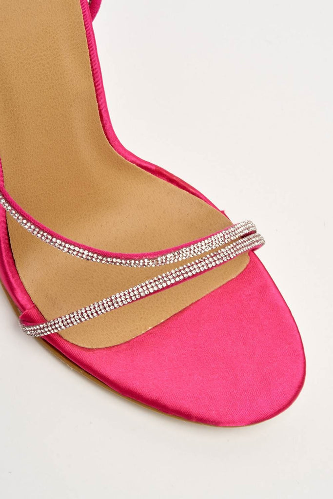 Melilla Diamante Straps Anklestrap Heeled Sandal in Fuchsia Satin Heels Miss Diva 