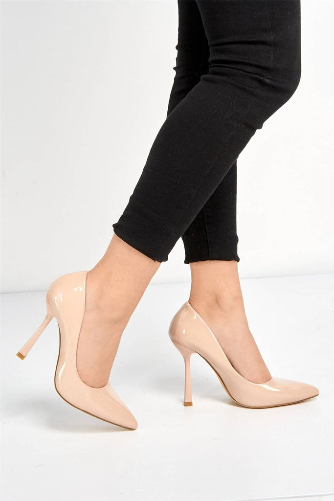 Gina Spool Heel Court Shoes in Nude Patent Heels Miss Diva Nude Patent 7 