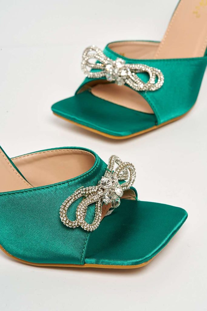 Mache Perspex Band with Diamante Bow Detail Mule in Green Heels Miss Diva 