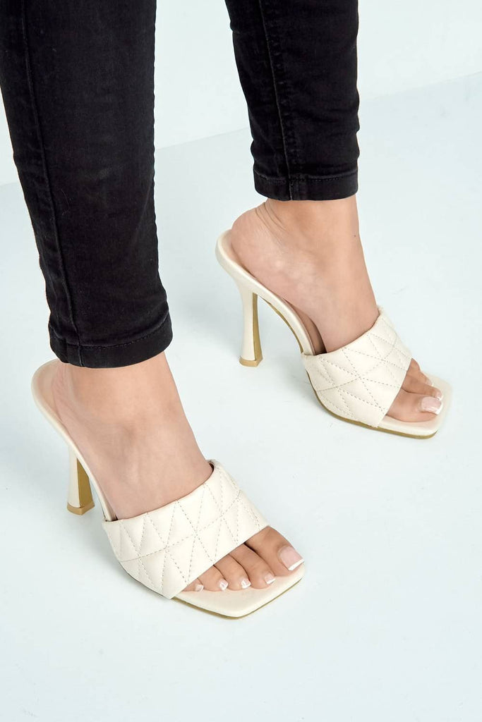 Amarante Crossover Stitched Detail Band Mule in Cream Heels Miss Diva 