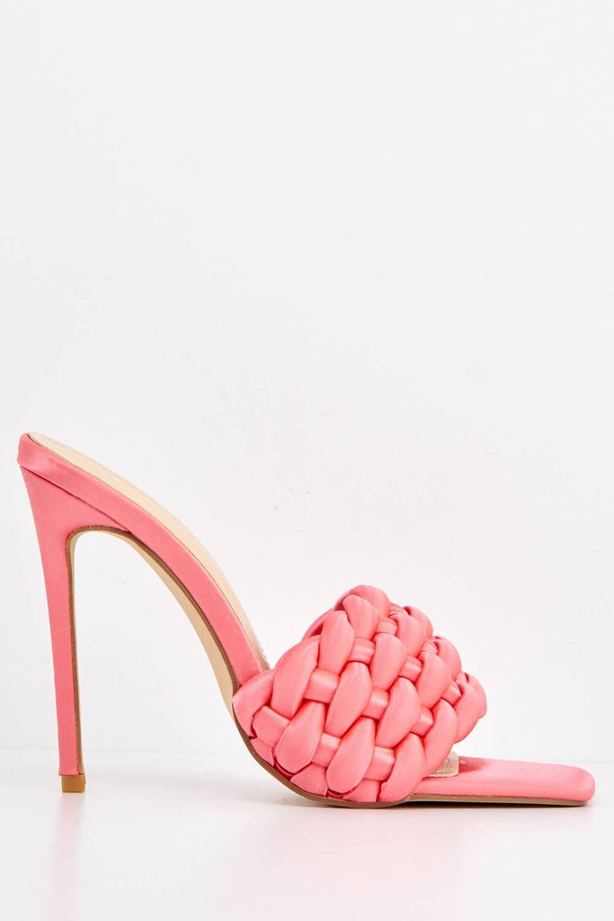 Lucca Plaited Band Square-toe Mule in Pink Satin Heels Miss Diva 