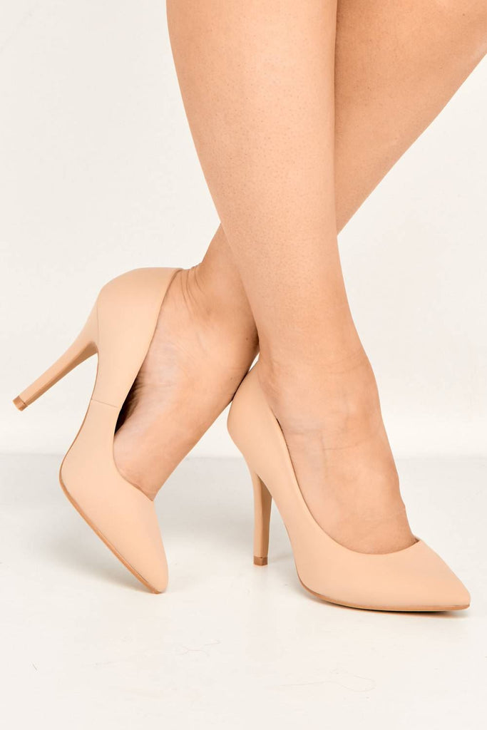 Carolla Pointed Toe Court Shoes in Nude Lycra Heels Miss Diva 