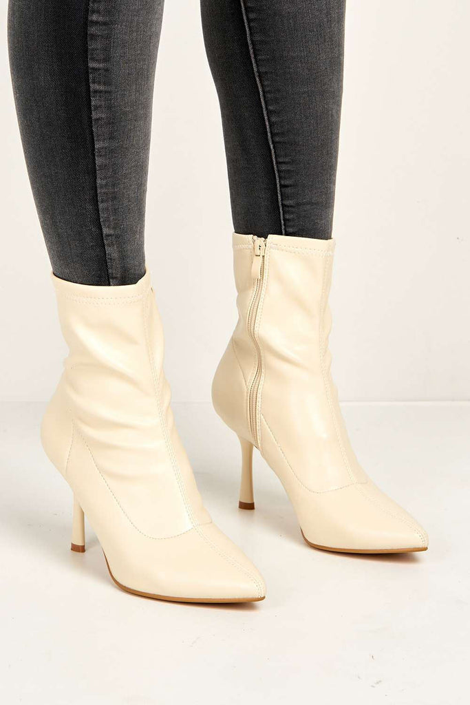 Aayat Pointed Toe Heeled Boots in Beige Boots Miss Diva 