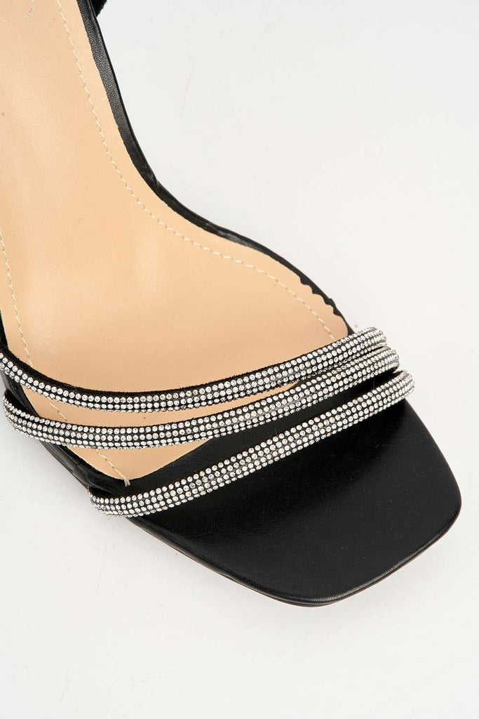 Lilliana Diamante Embellished Sandals with Perspex Heel in Black Heels Miss Diva 