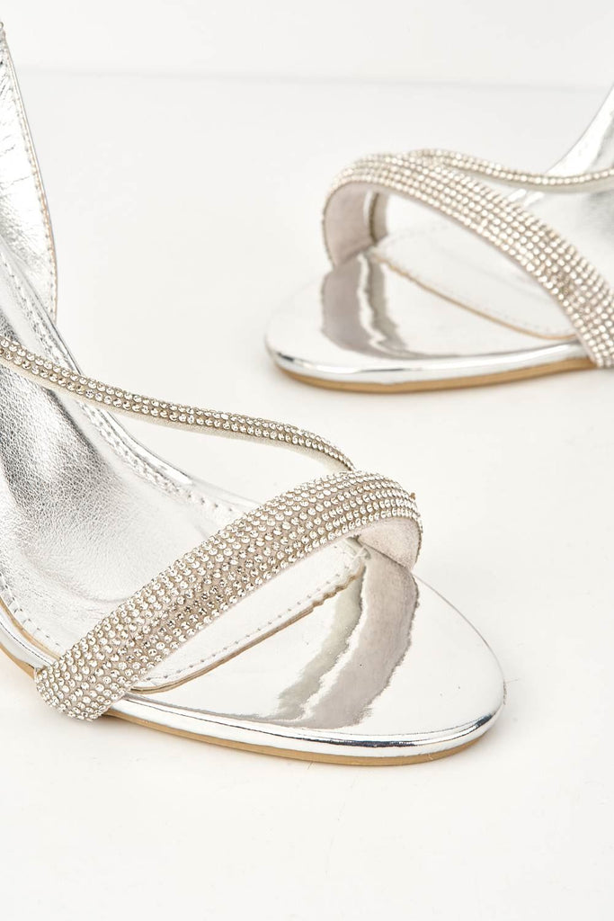 Elance Diamante Embellished Sling-Back Heeled Sandals in Silver Heels Miss Diva 