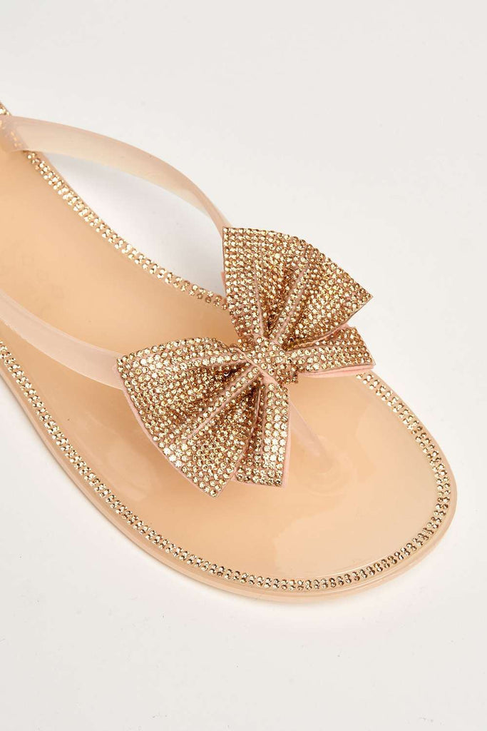 Seychelles Diamante Detail Bow Flip Flop in Nude Sandals Miss Diva 