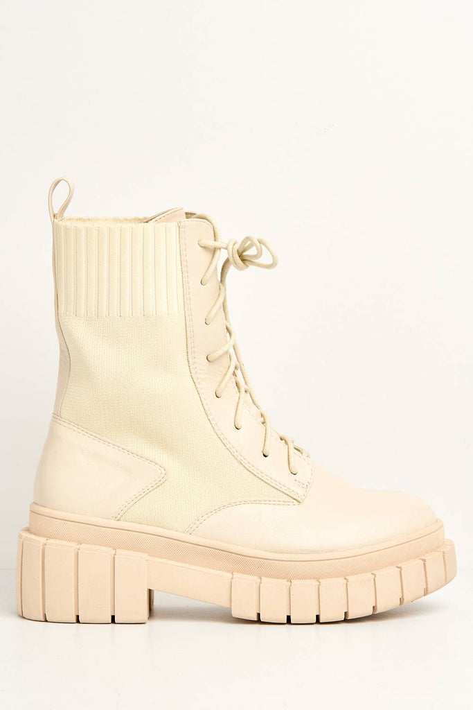 Carrie Chunky Lace-up Ankle Boots in Cream Boots Miss Diva 