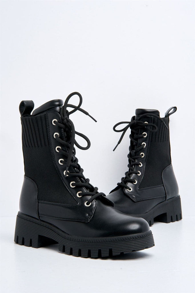 Frankii Lace-up Ankle Boot in Black Boots Miss Diva 