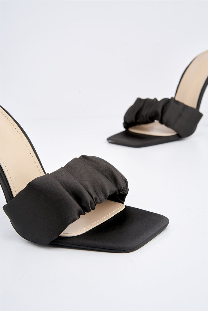 Martha Heeled Mule in Black Satin Heels Miss Diva 