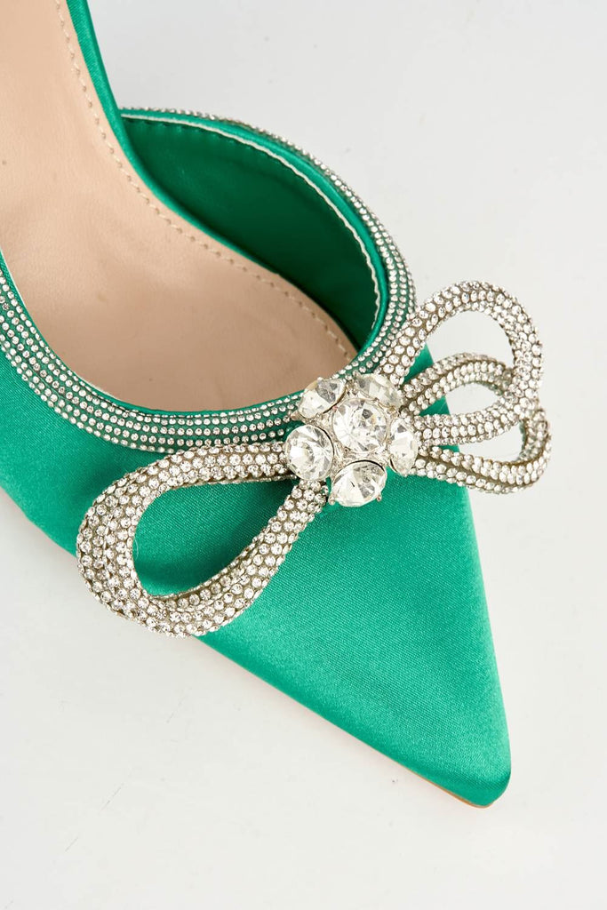 Fleur Diamante Embellished Bow Detail Court Shoes in Green Heels Miss Diva 