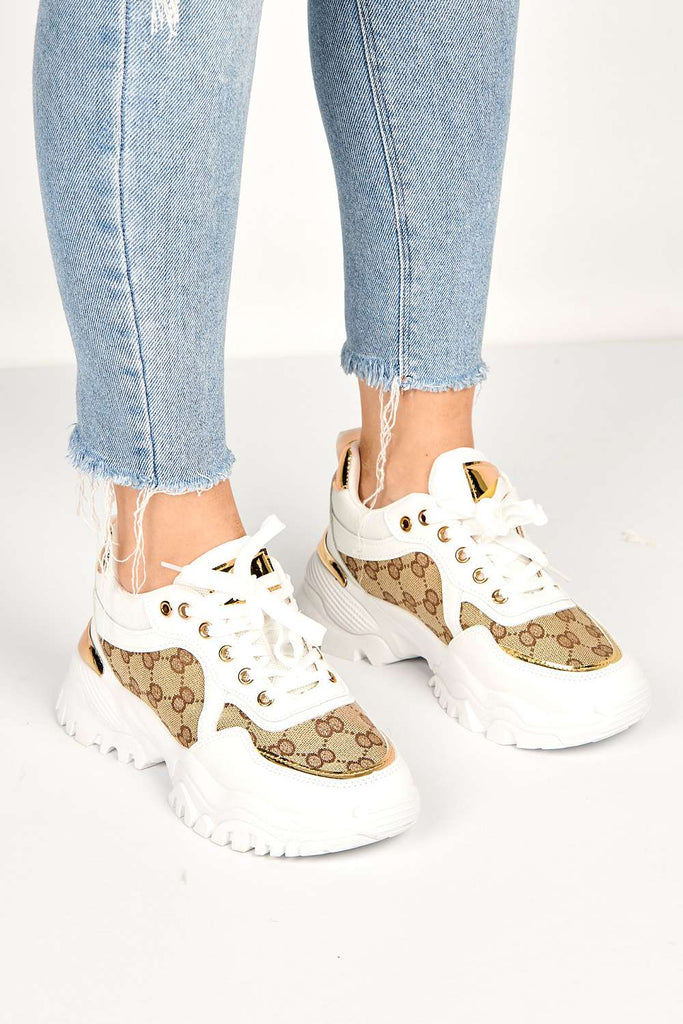 Elle Chunky Sole Logo Trainer in White Trainers Miss Diva 
