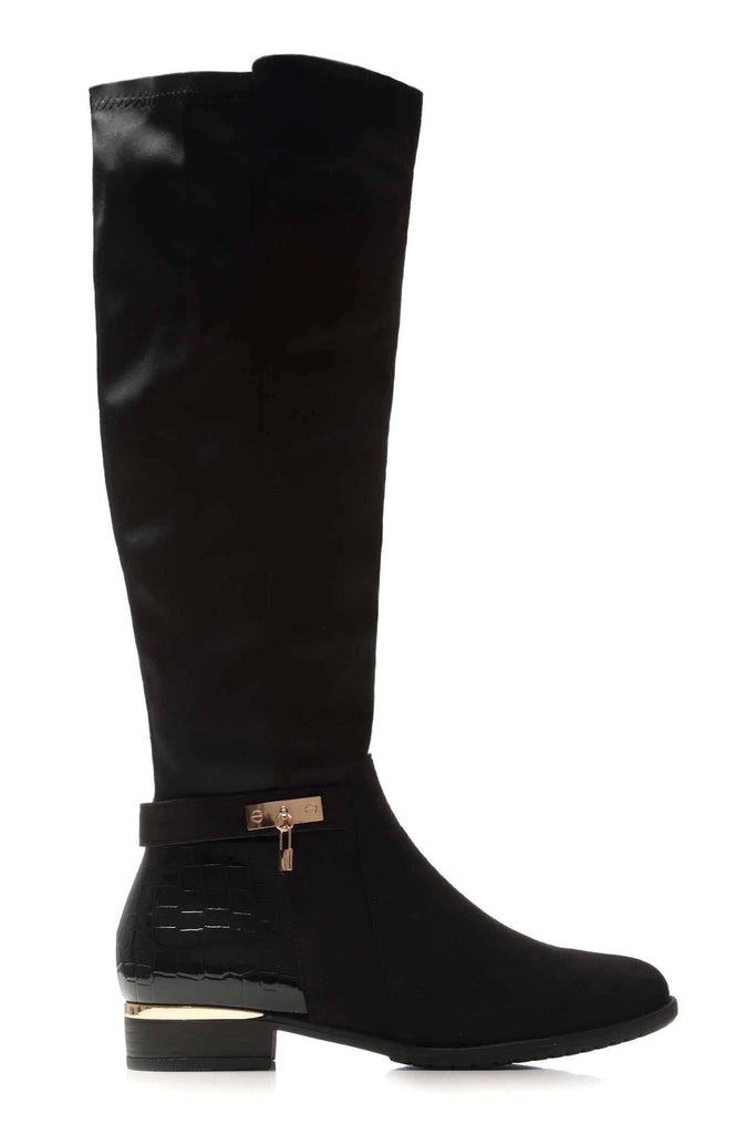 Daphine Knee High Lock Detail Boot in Black Suede Boots Miss Diva Black Suede 3 