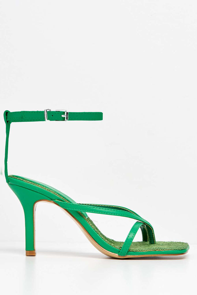 Melissa Anklestrap Cross Front Toepost High Heel Sandal in Green Heels Miss Diva 