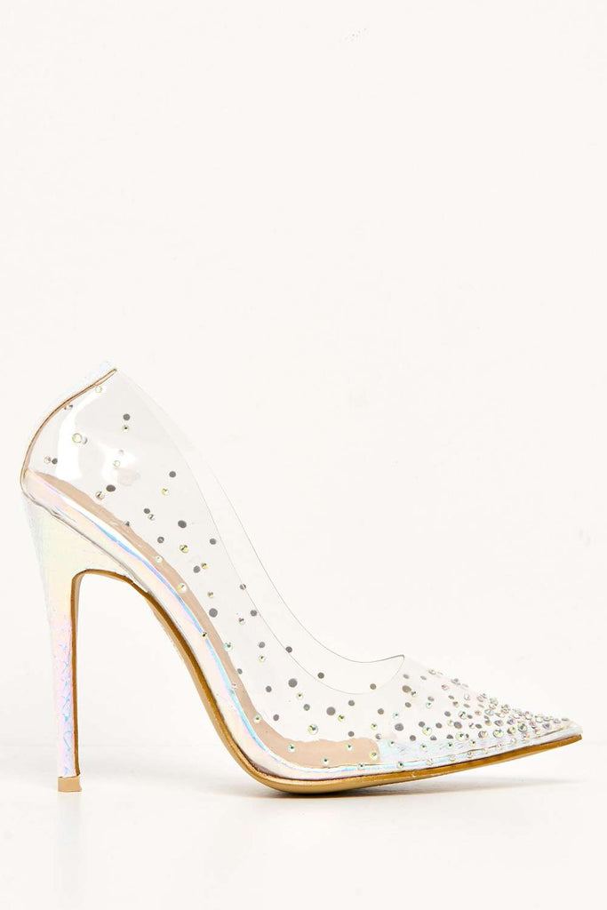 Sassy Perspex Diamante Court Shoe in Silver Heels Miss Diva 