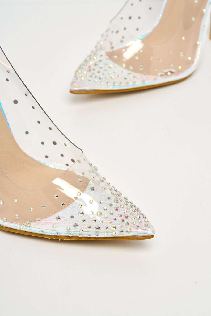 Sassy Perspex Diamante Court Shoe in Silver Heels Miss Diva 