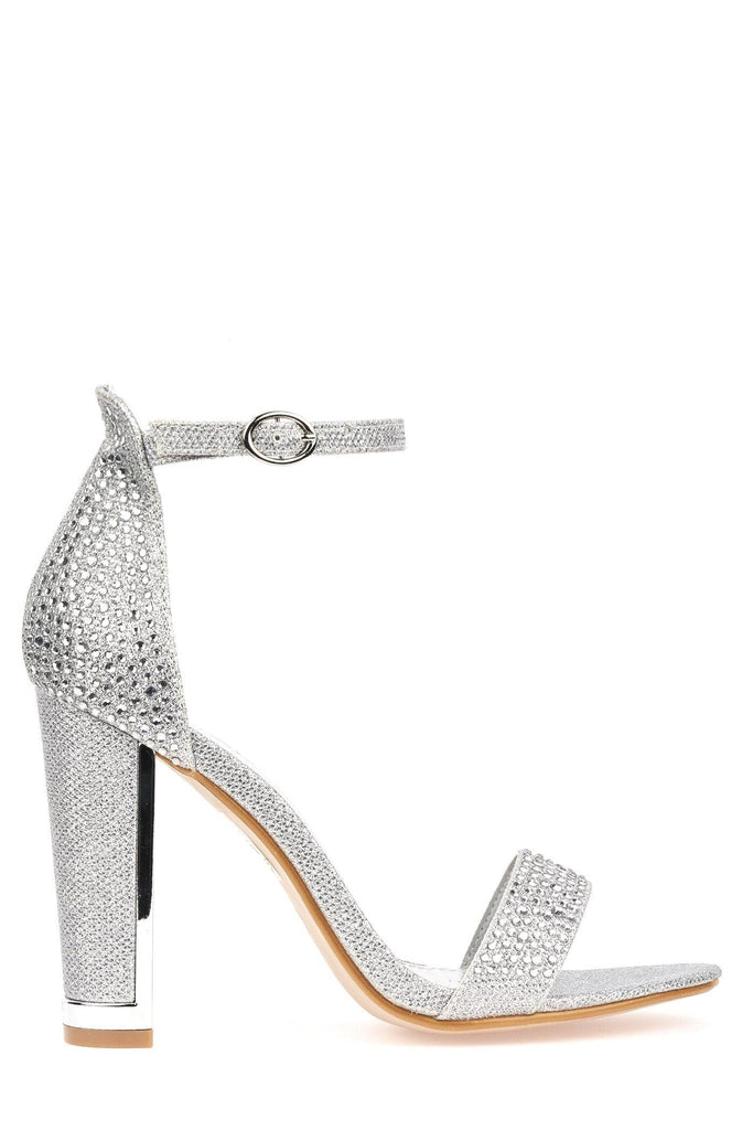 Lockie Gold Trim Heel Diamante Sandal in Silver Partywear Miss Diva 