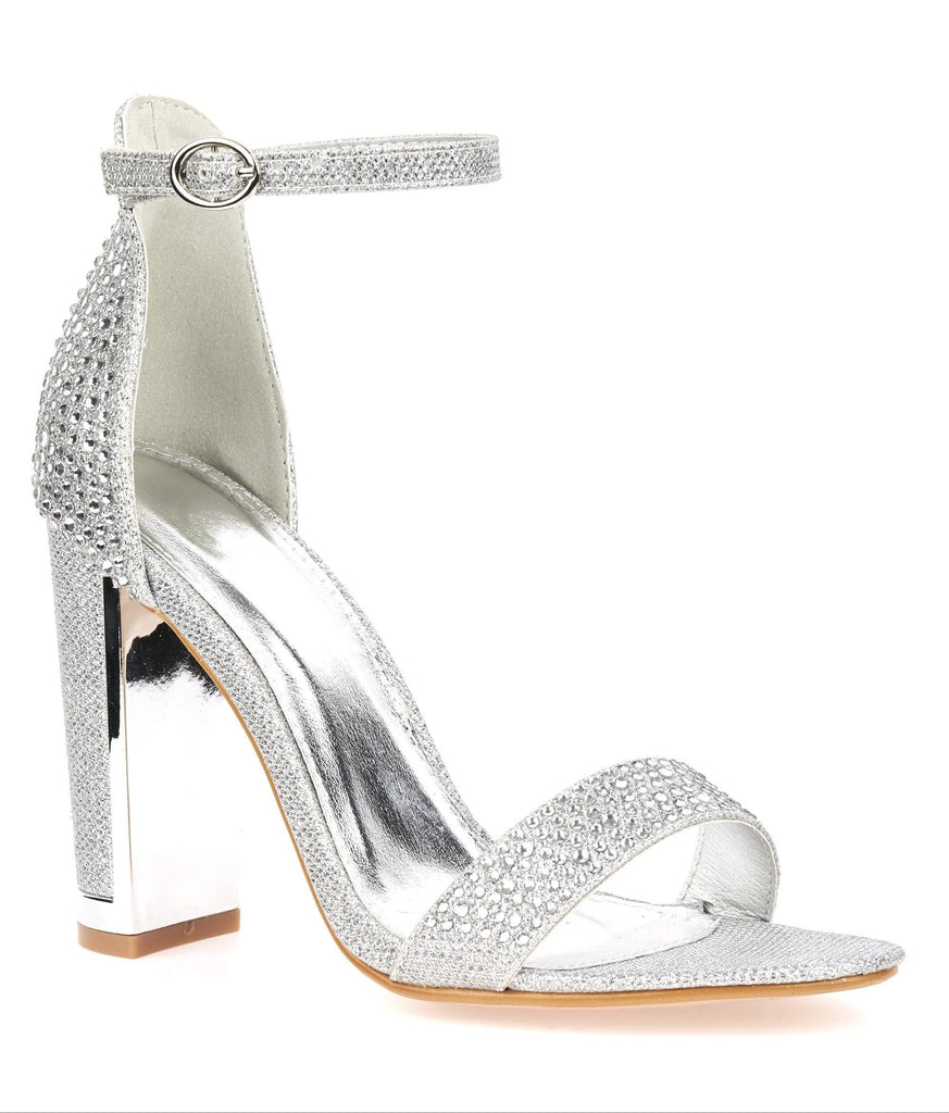 Lockie Gold Trim Heel Diamante Sandal in Silver Partywear Miss Diva 