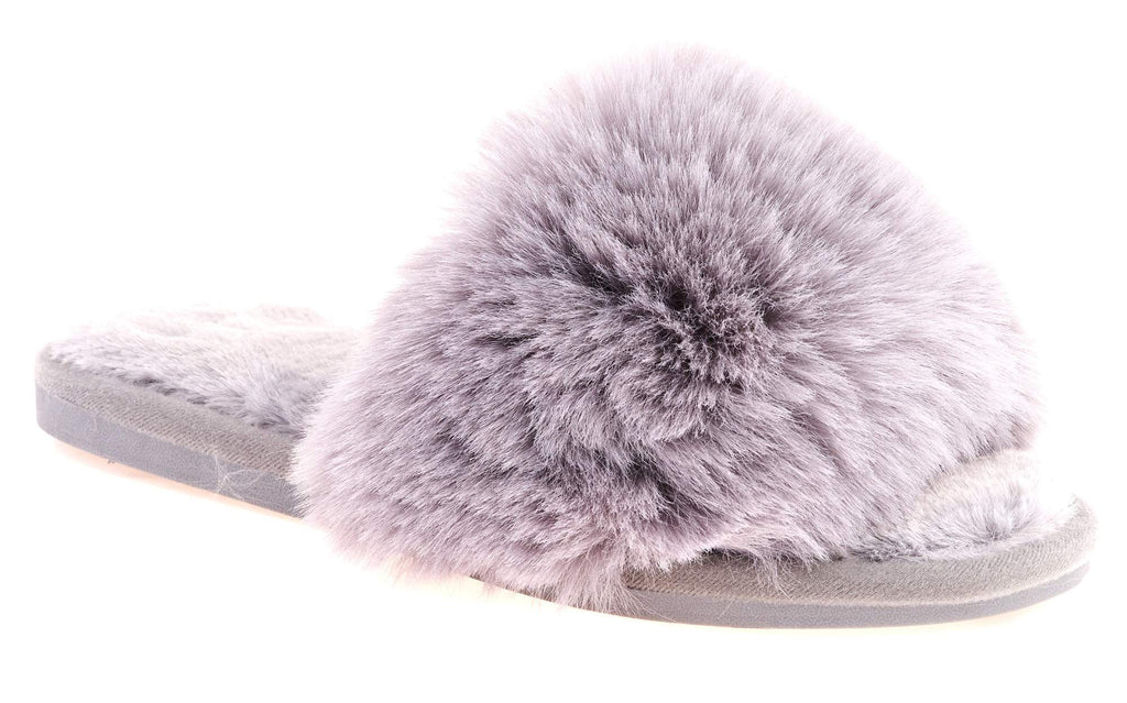 Sasha Fluffy Band Slipper in Grey Flats Miss Diva 