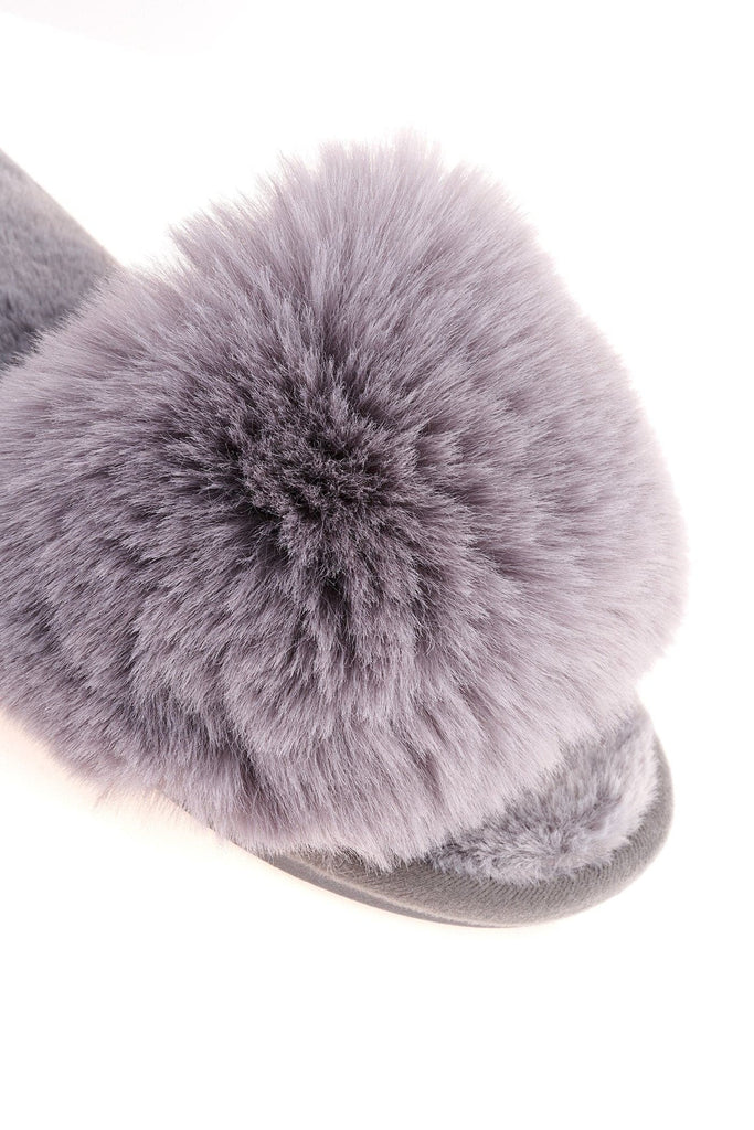 Sasha Fluffy Band Slipper in Grey Flats Miss Diva 