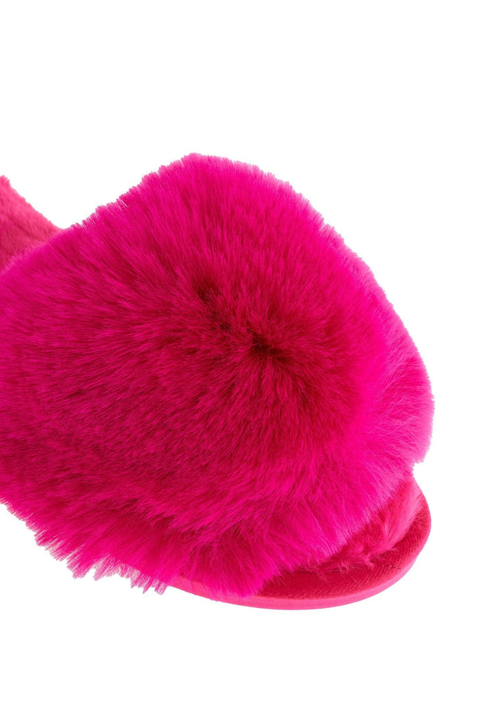 Sasha Fluffy Band Slipper in Fuchsia Flats Miss Diva 