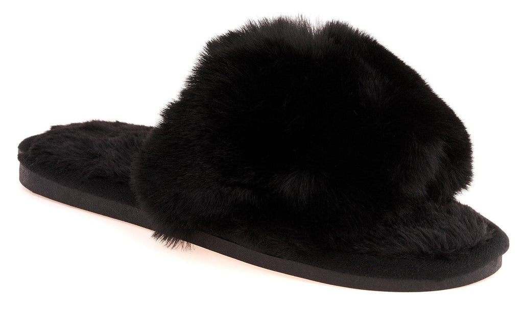 Sasha Fluffy Band Slipper in Black Flats Miss Diva 