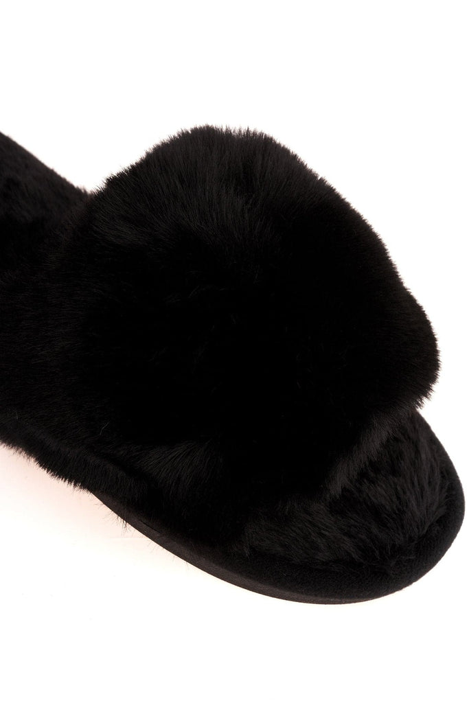 Sasha Fluffy Band Slipper in Black Flats Miss Diva 