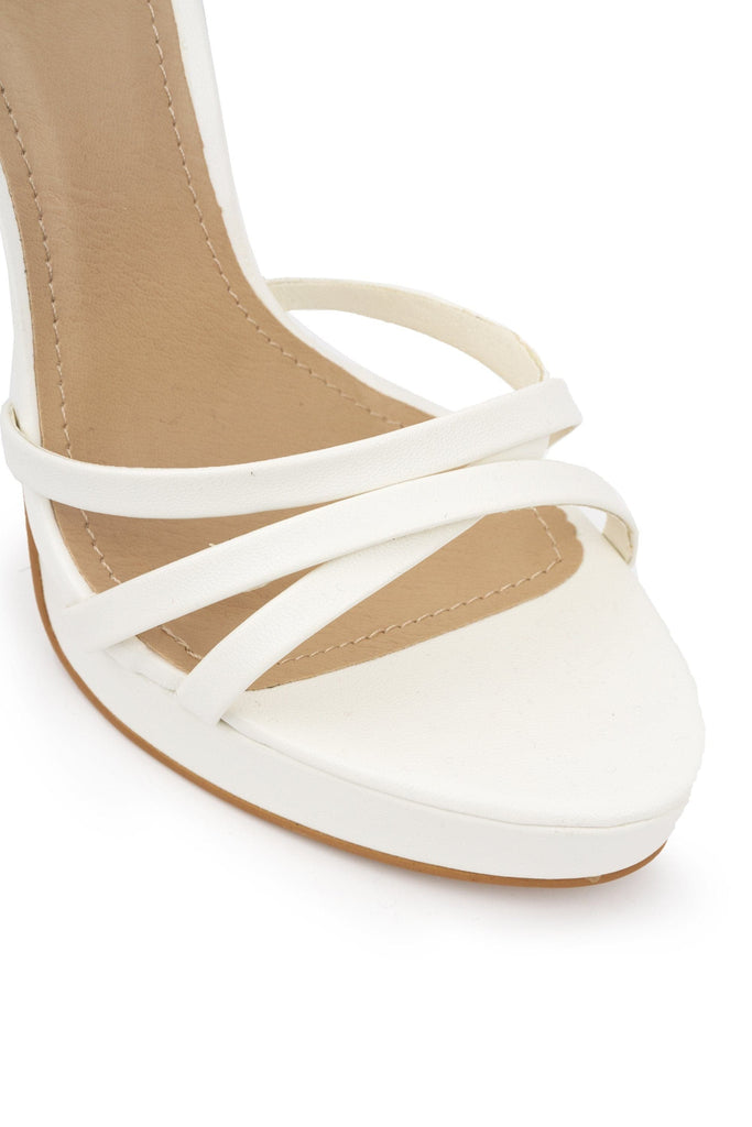 Amelia Crossover Strap Platform Sandal in White Patent Heels Miss Diva 
