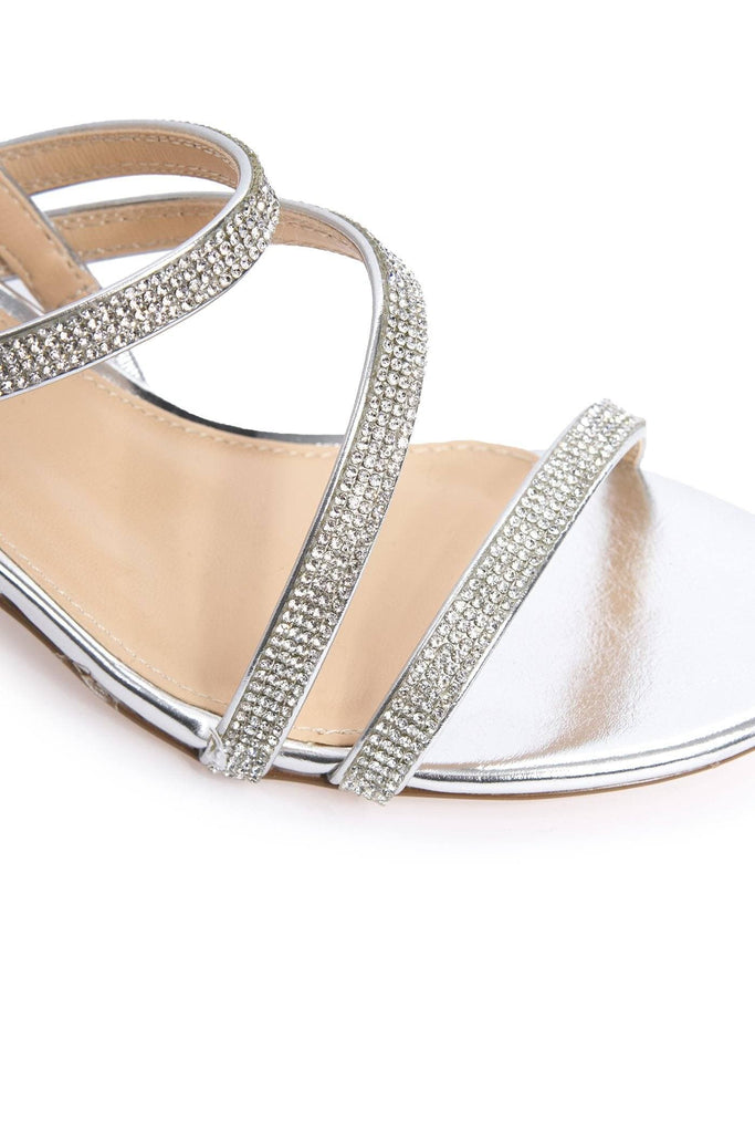 Darwin Crisscross Diamante Block Sandal In Silver Partywear Miss Diva 